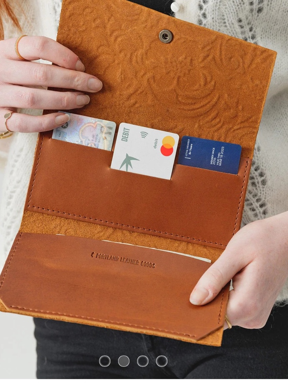 Portland Leather  Rancher Wallet Floral Embossed Wallet - Tan 7.5 x 4.25 - Picture 3 of 9
